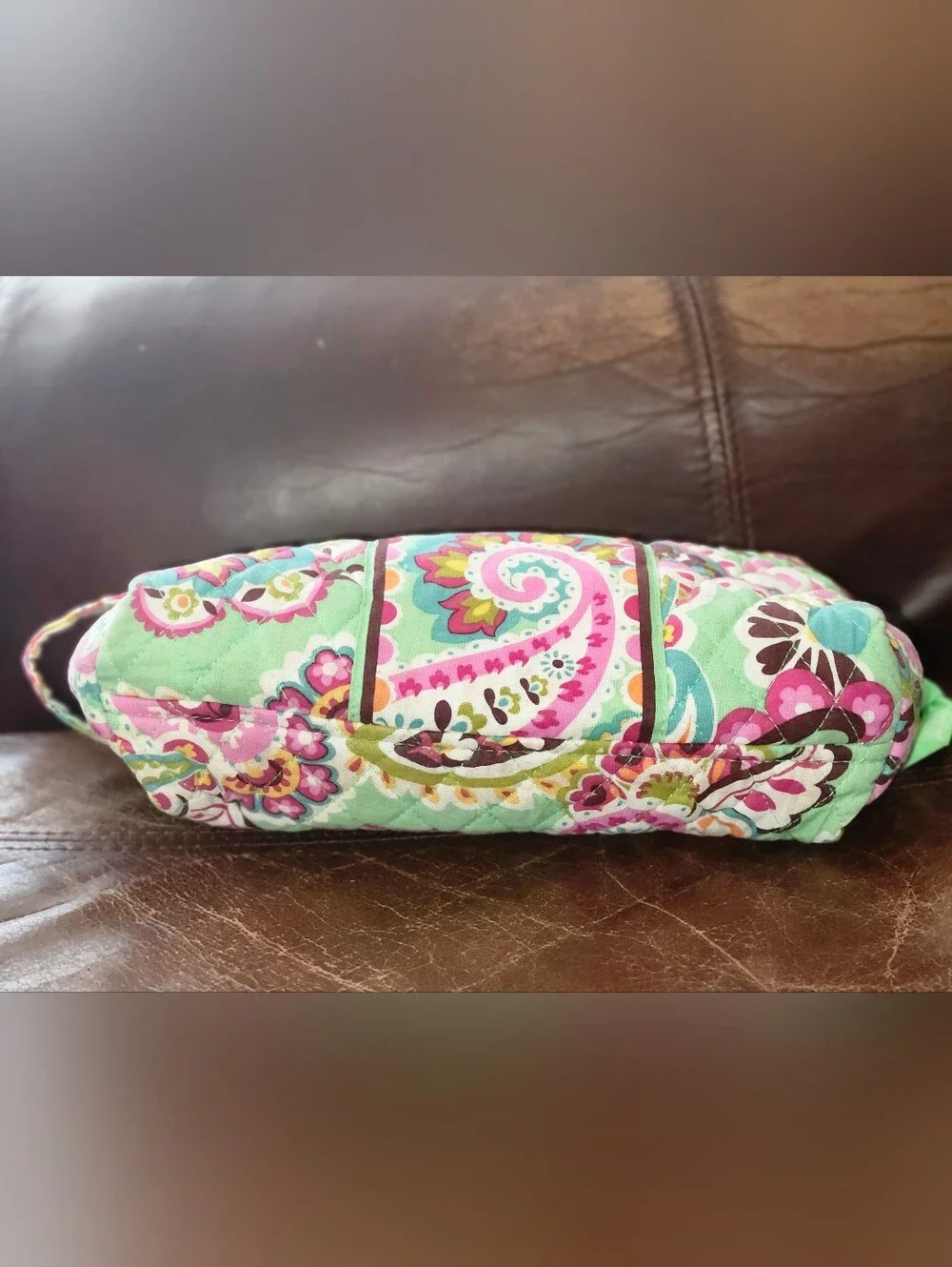 Vera Bradley Quilted Cosmetic Bag Mint Pink Paisley Makeup Pouch